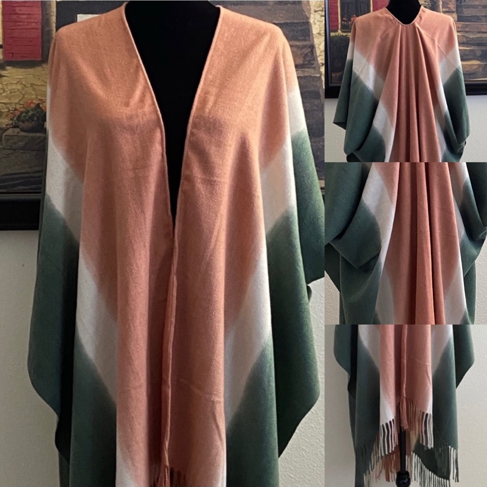 ℋ𝒫💐Fringed Boho Dyed Boho Poncho Cardigan - Picture 9 of 13
